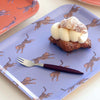 BLU KAT Lilac Leopard Serving Tray showing a pastry on tray with a fork