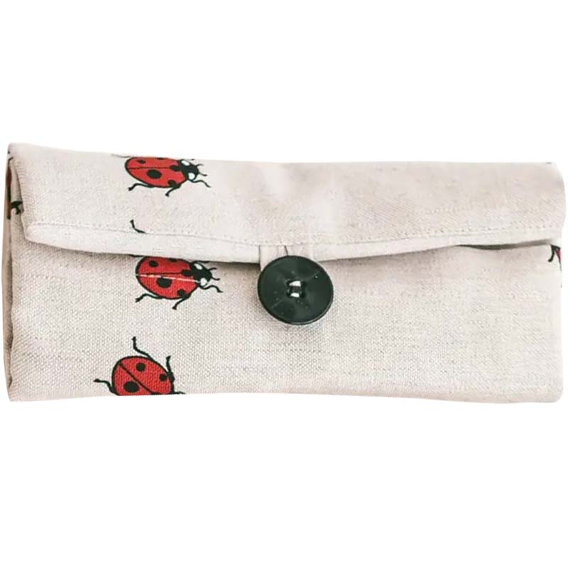 Sava Seasons Foldable Linen Shopper Tote – Ladybugs showing tote folded 