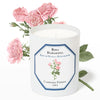 Carriere Freres Damask Rose Candle (185 g) with pink roses illustration behind candle