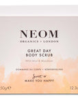 NEOM Organics Great Day Body Scrub showing packaging