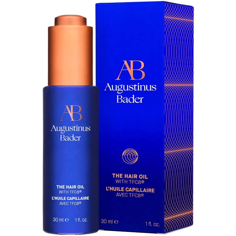 Augustinus Bader The Hair Oil showing product with blue packaging 