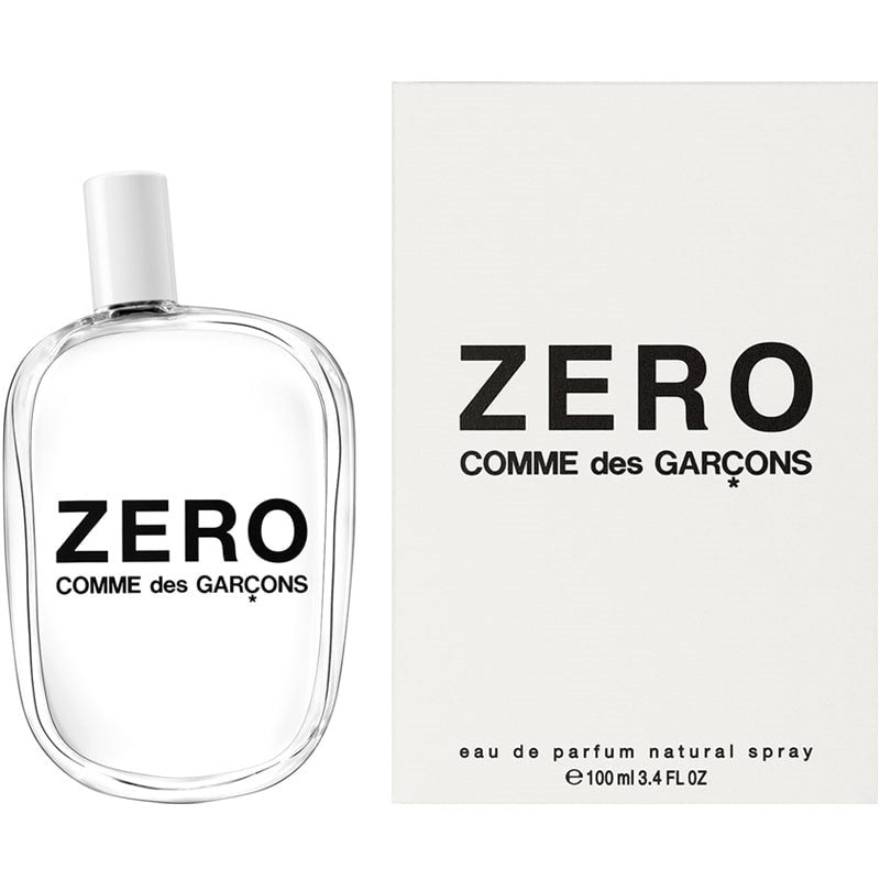Comme des Garcons Zero Eau de Parfum bottle shown next to packaging box.