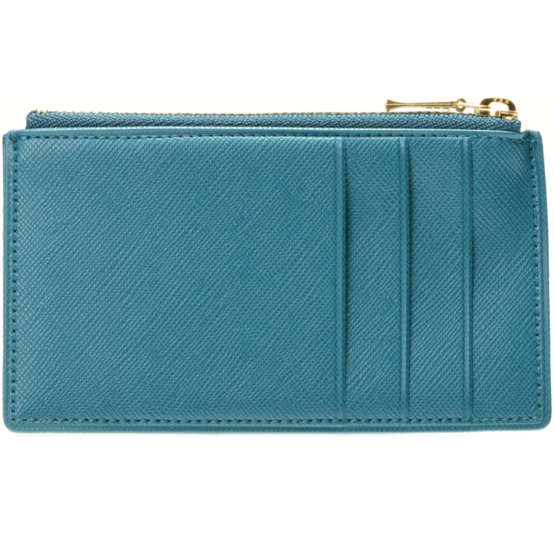 Back side of Delfonics Quitterie Zip Card Case –Turquoise (1 pc) showing slots for cards