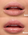 Kosas Cosmetics Plump & Juicy Lip Collagen Booster showing a before product used and after 