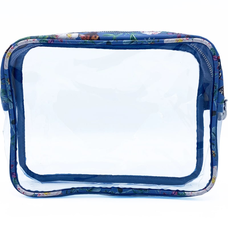 Joana Fulana Clear Beauty Case Butterfly Spirit – Ocean Blue showing clear case with blue trim and butterflies