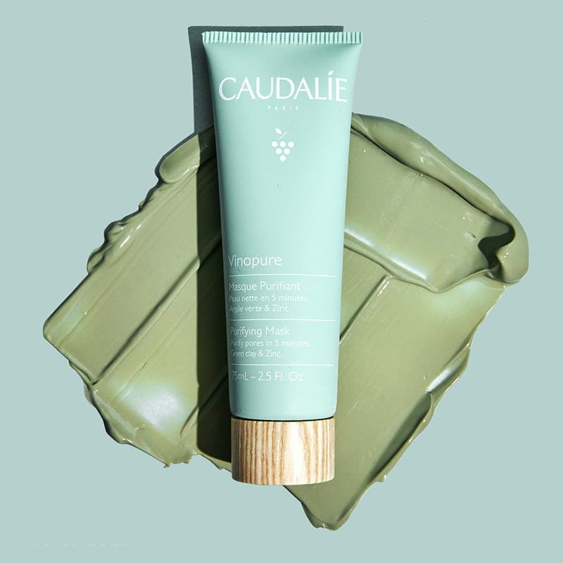 Caudalie Vinopure Purifying Mask showing smear of green mask 