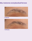 Kosas GrowPotion Fluffy Brow + Lash Boosting Serum showing before and after on overplucked brows