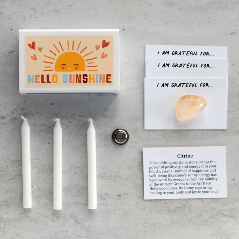 Marvling Bros Ltd Hello Sunshine Mindfulness Gift In A Matchbox showing all contents at a different angle