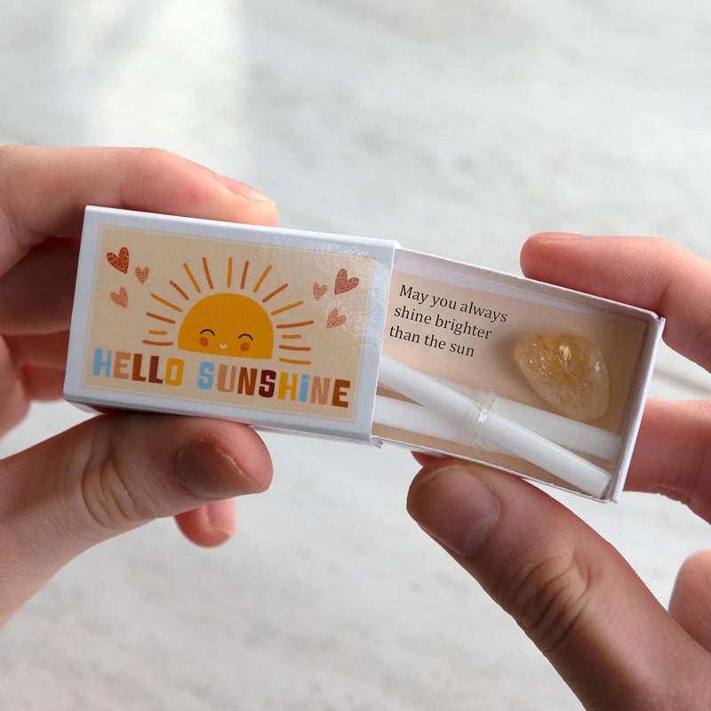 Marvling Bros Ltd Hello Sunshine Mindfulness Gift In A Matchbox showing open box in model&#39;s hands for size perspective