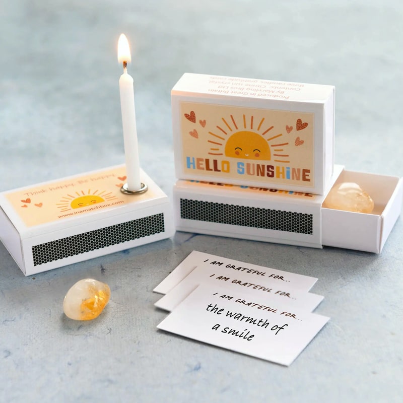 Marvling Bros Ltd Hello Sunshine Mindfulness Gift In A Matchbox showing all items included