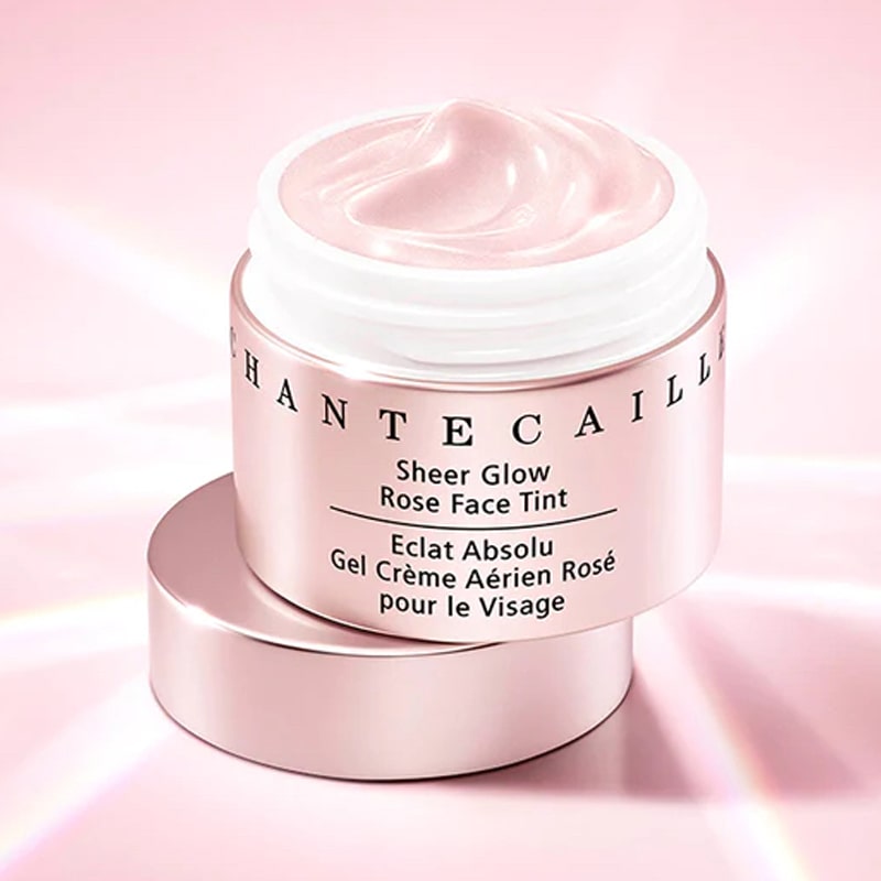 Chantecaille Sheer Glow Rose Face Tint - beauty shot of open jar showing product