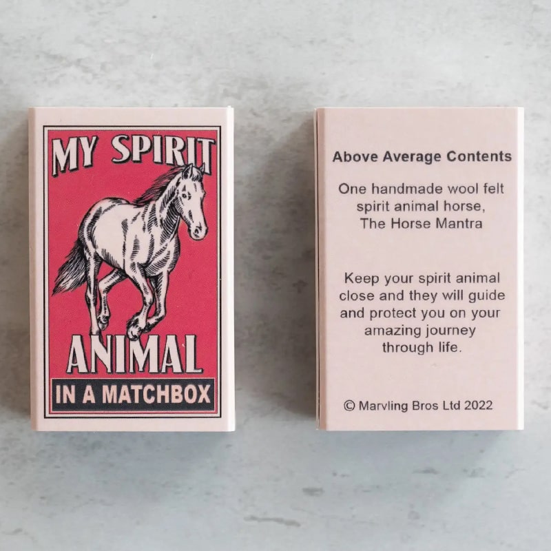 Marvling Bros Ltd Wool Felt Horse Spirit Animal In A Matchbox - Display of front and back of product