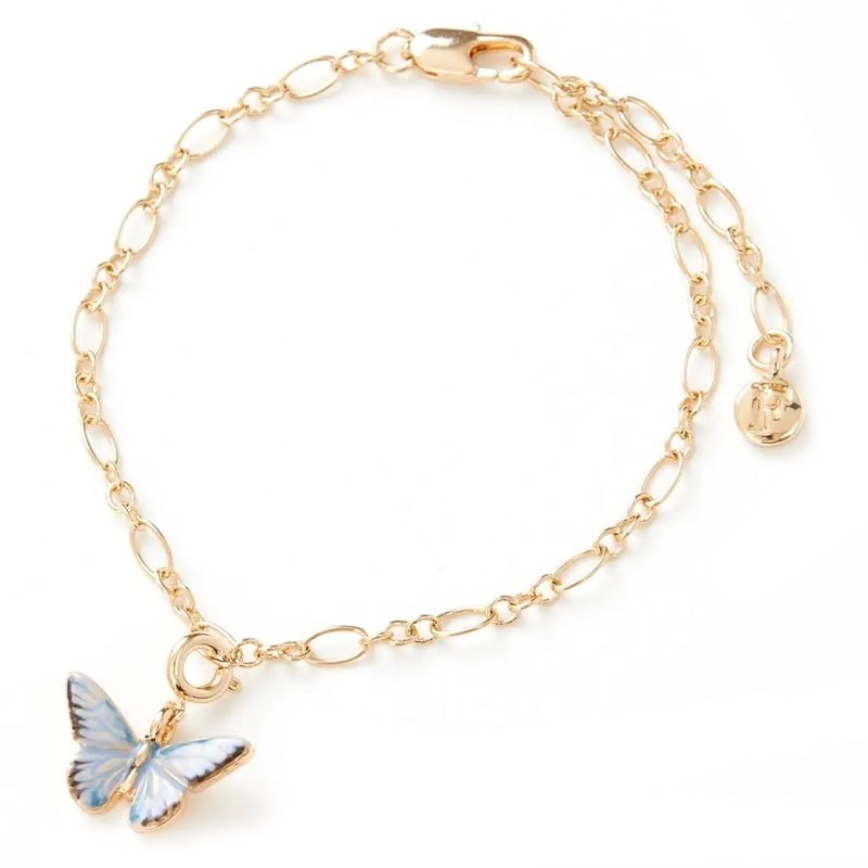 Fable England Enamel Blue Butterfly Charm - Product shown on bracelet