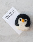 Marvling Bros Ltd You're Flippin' Fantastic Wool Felt Penguin In A Matchbox showing included card and penguin