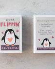 Marvling Bros Ltd You're Flippin' Fantastic Wool Felt Penguin In A Matchbox showing front and back of matchbox