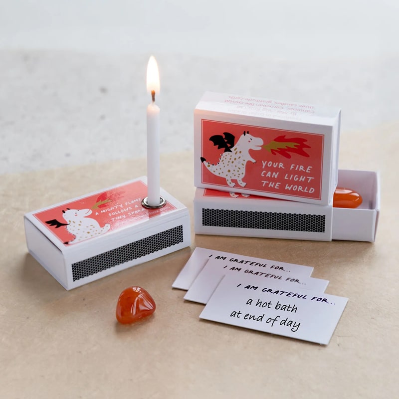 Marvling Bros Ltd Your Fire Can Light The World Mindfulness Gift showing suggested use of matchbox