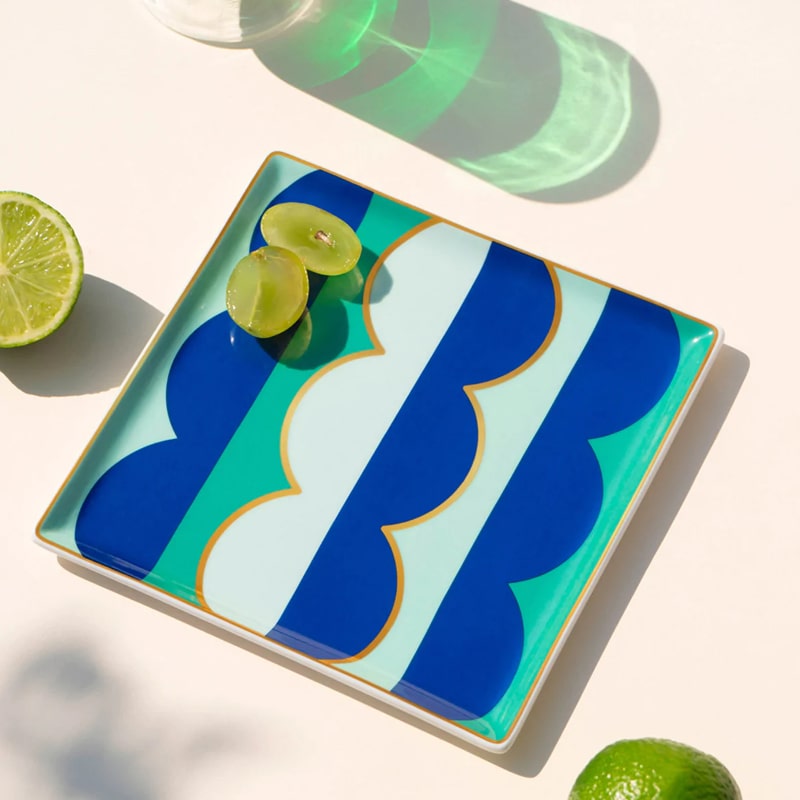 Octaevo Ceramic Riviera Tray shown with food on and around