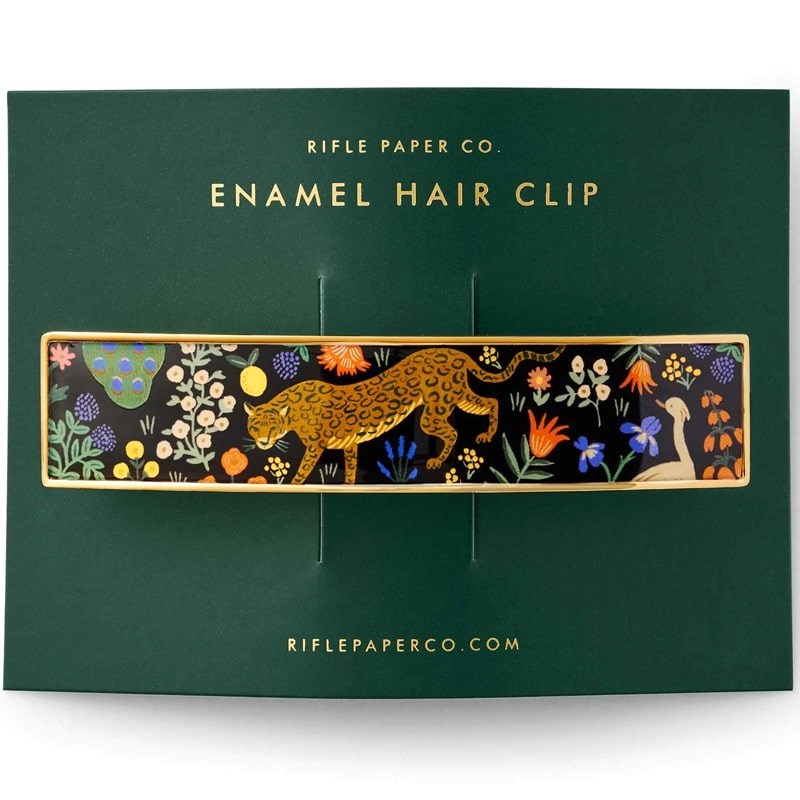 Rifle Paper Co. Menagerie Enamel Hair Clip - Product shown in packaging 