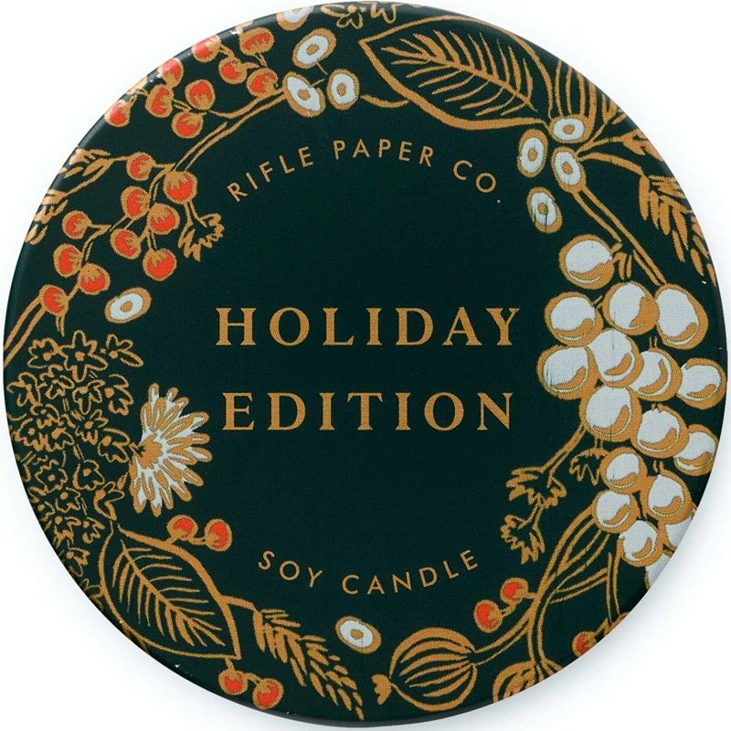 Rifle Paper Co. Holiday Edition Candle Tin - Closeup of lid