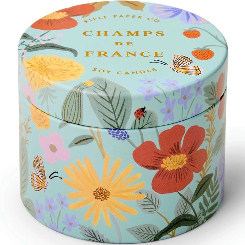 Rifle Paper Co. Champs de France Candle Tin - Close up of product