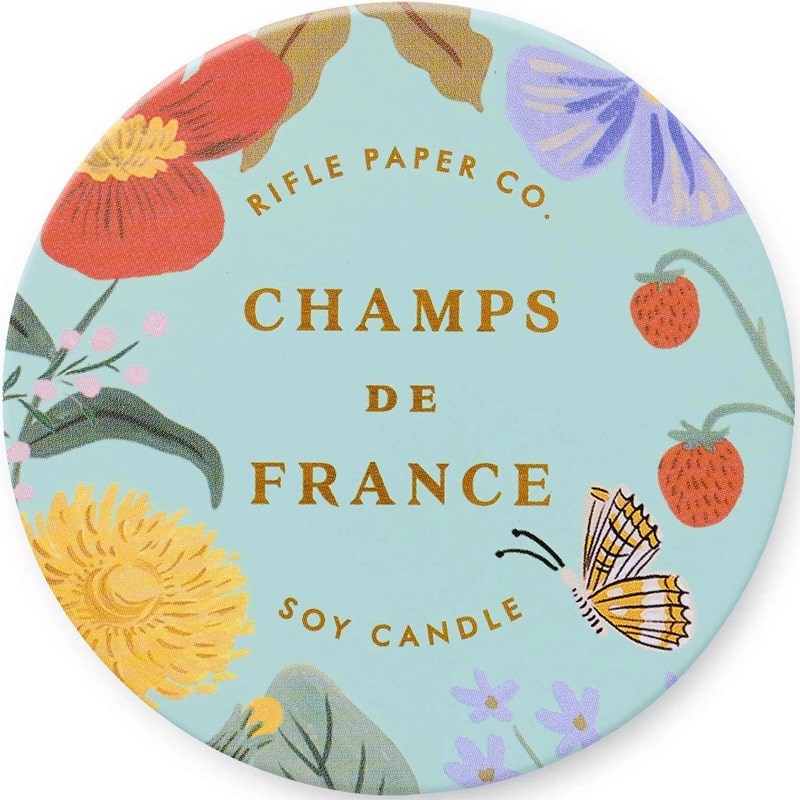 Rifle Paper Co. Champs de France Candle Tin - Close up of product lid