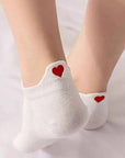 Tites Chaussettes Chaussettes Languette Coeur Rouge – Heart Socks - Product shown on models feet