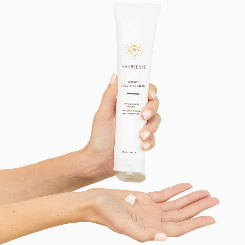 Innersense Organic Beauty Serenity Smoothing Cream - Model shown dispensing product into hand