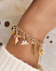 Fable England Enamel Moth Charm - Model shown wearing bracelet with charms