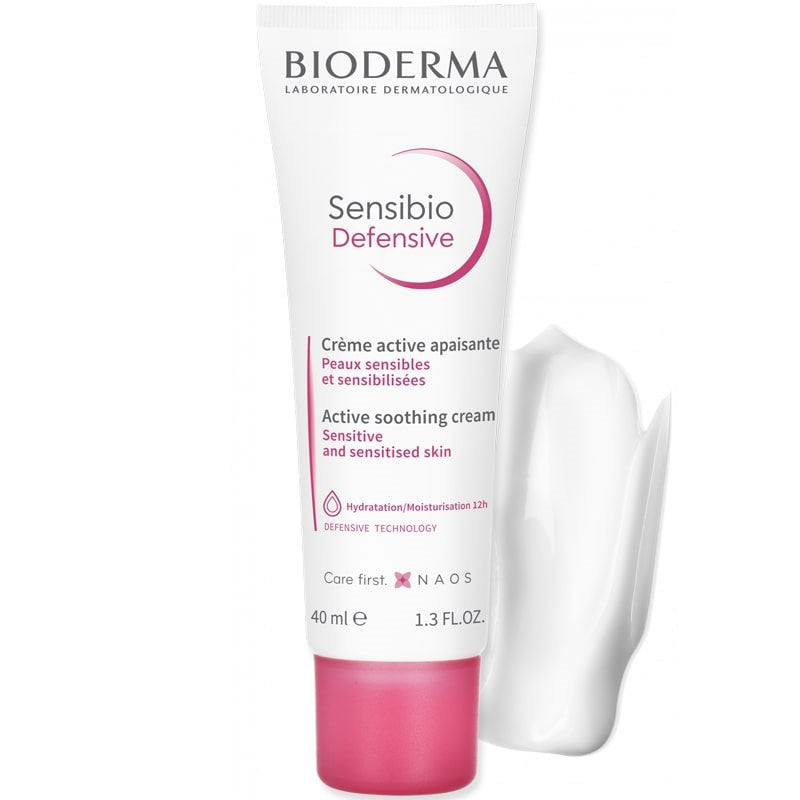 Bioderma Sensibio Defensive Smoothing Cream - Product displayed next to product smear