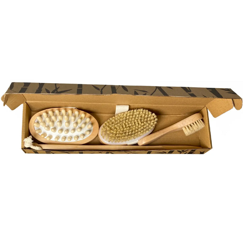 Sava Seasons Bamboo Body &amp; Face Dry Brushing Set - Products displayed in box
