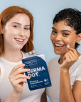 Clean Skin Club DermaDot Acne Patches - Models shown displaying product in hands.