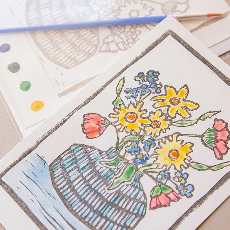 Ashes &amp; Arbor Flower Vase Watercolor Card Art Kit - Closeup of finished product