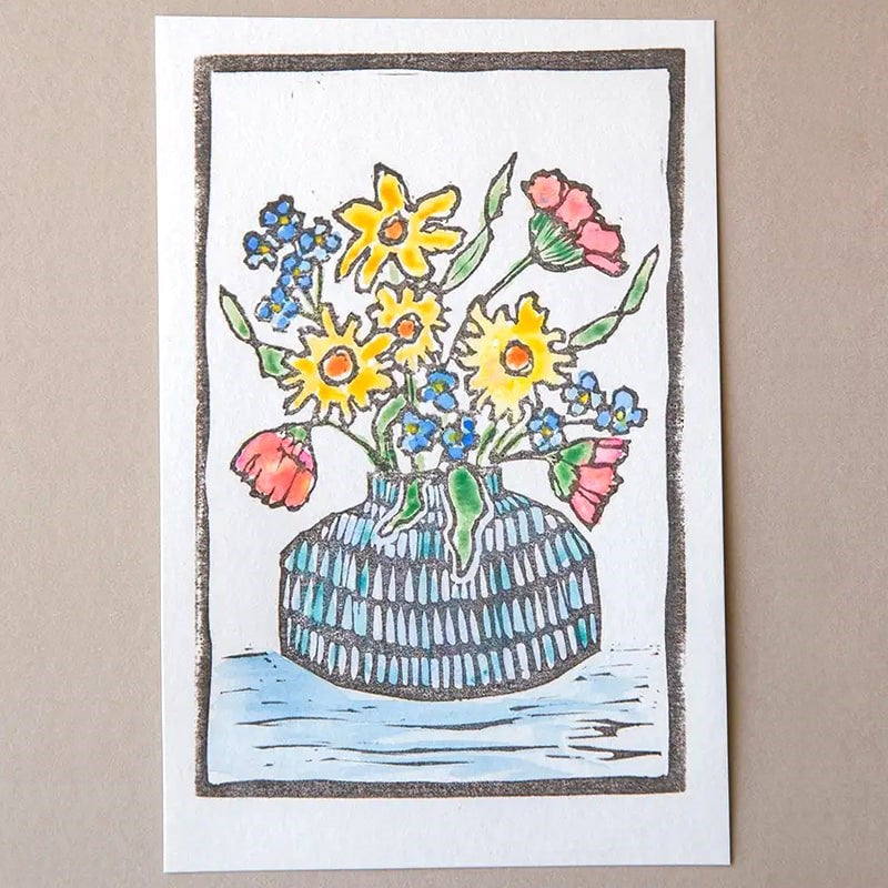 Ashes & Arbor Flower Vase Watercolor Card Art Kit - Finished product displayed on neutral background