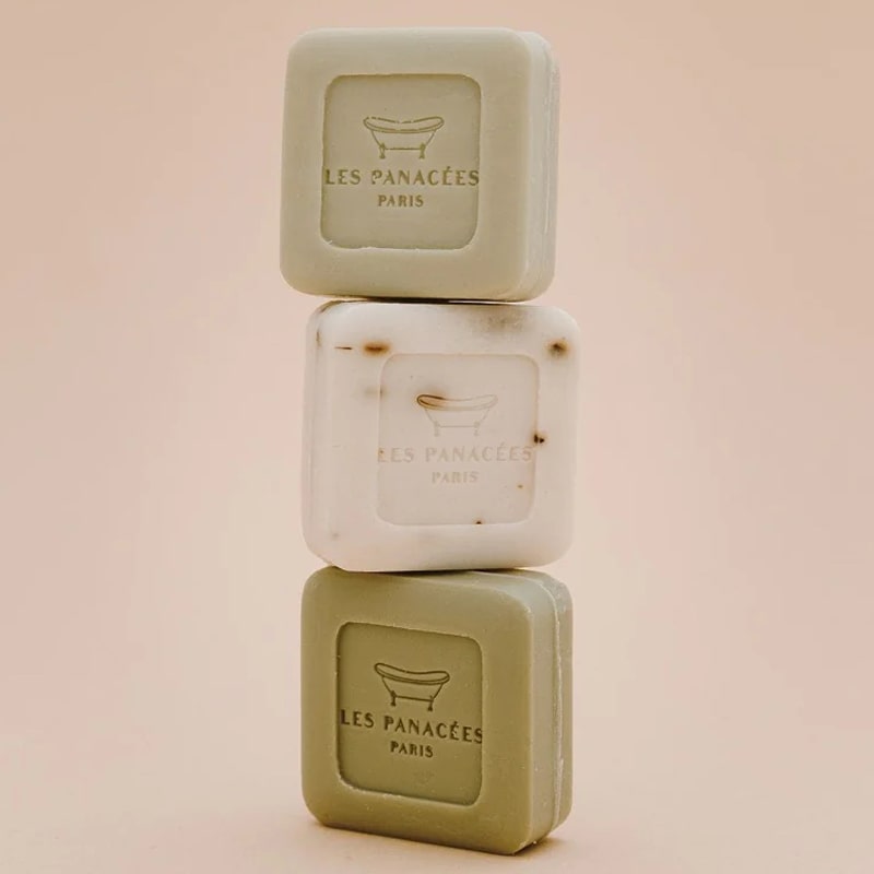 LES PANACEES 3-in-1 Travel Set - In the Shade of Cypresses displaying all 3 soaps out of the box