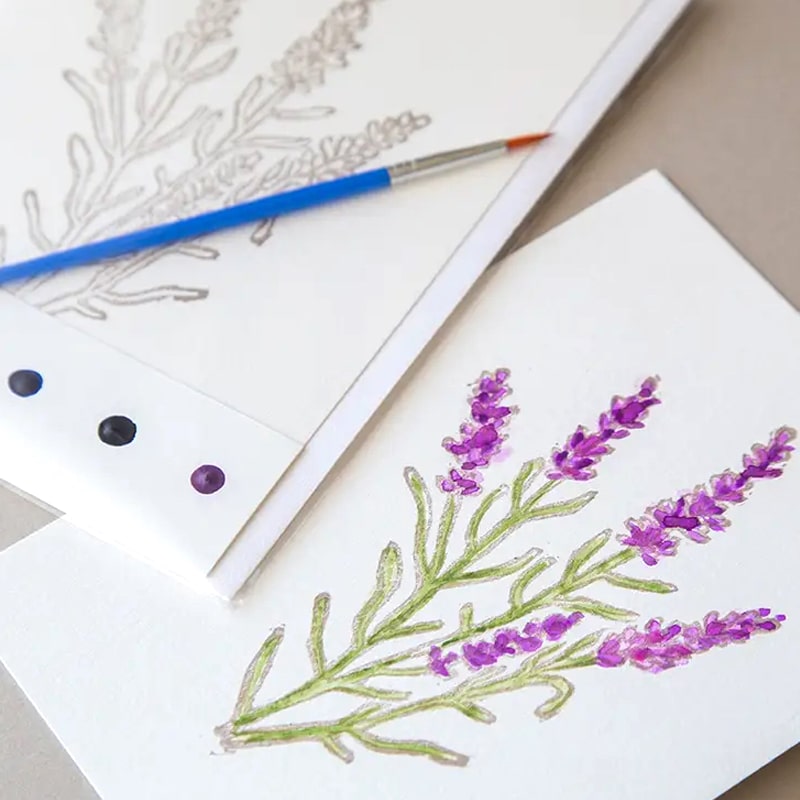 Ashes &amp; Arbor Lavender Watercolor Card Art Kit - Product displayed with paint brush.