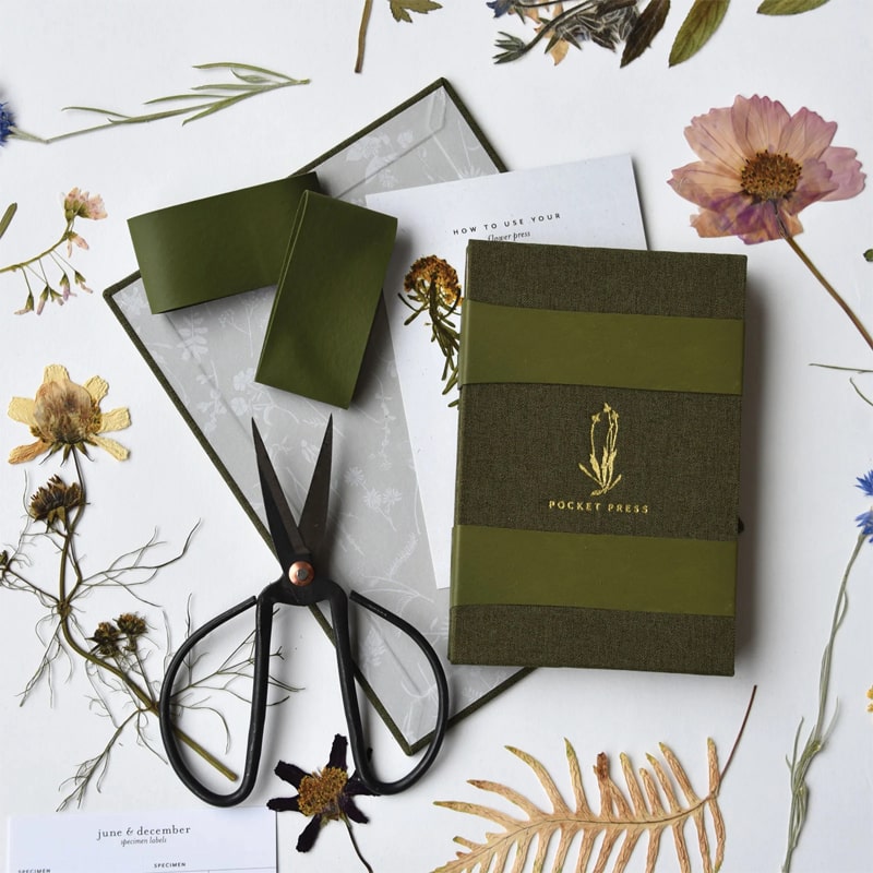 June &amp; December Pocket Flower Press - Product displayed with flowers
