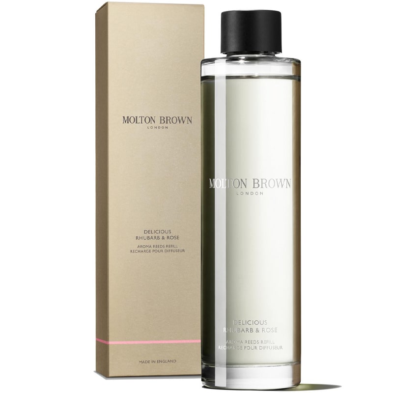 Molton Brown Delicious Rhubarb &amp; Rose Aroma Reeds Refill - Product shown next to box