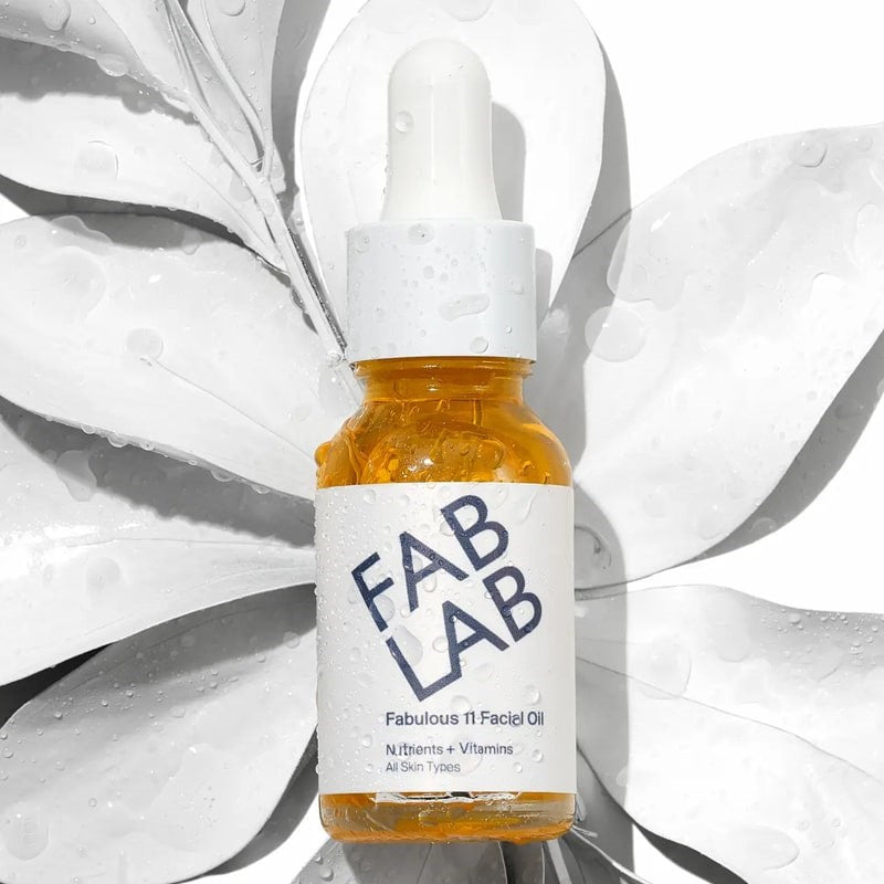 FABLAB Skincare Fabulous 11 Facial Oil - Product displayed on plant
