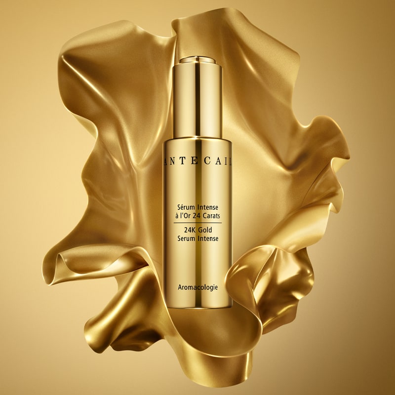 Chantecaille 24K Gold Serum Intense - Product displayed on gold background