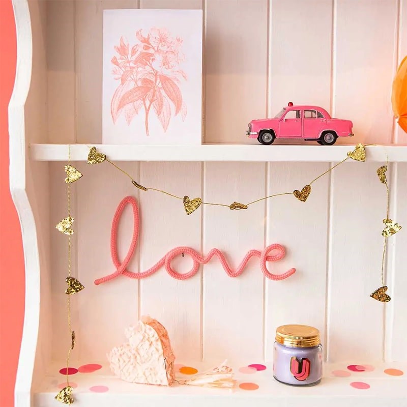 Bombay Duck Love Rope Word – Pale Pink - Product displayed on wall