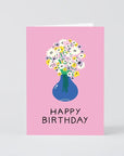 Wrap Birthday Flowers in Vase Greeting Card - Front of product shown