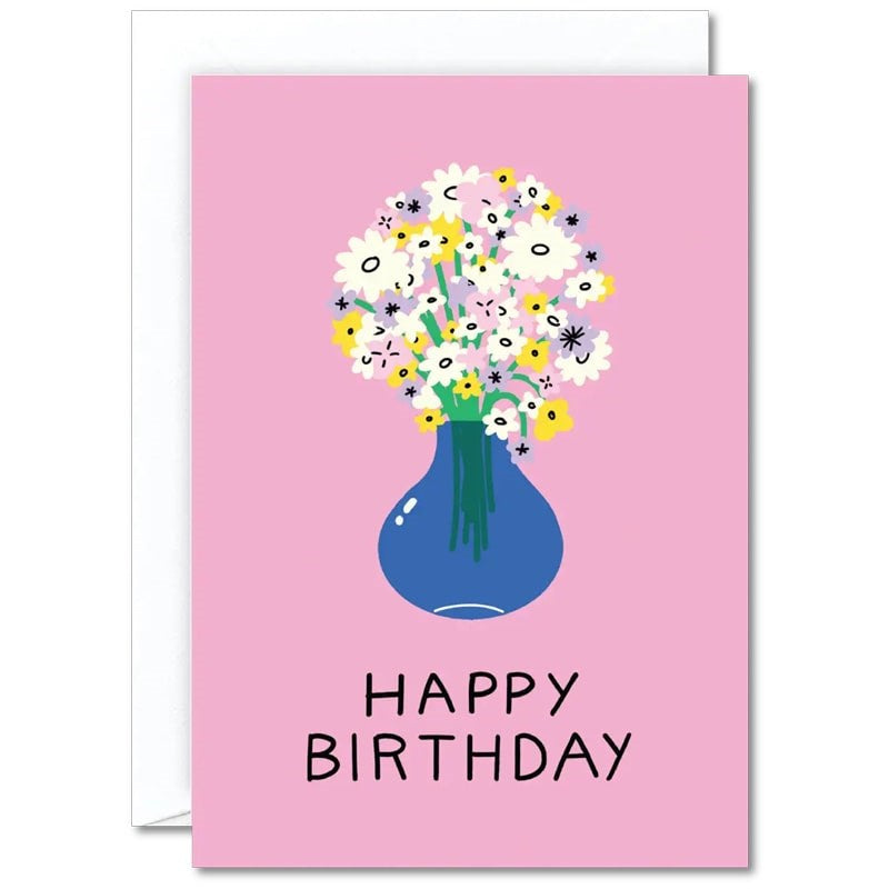 Wrap Birthday Flowers in Vase Greeting Card (1 pc)
