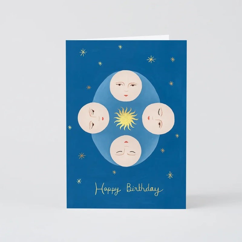 Wrap Happy Birthday Moons & Stars Greeting Card - Product displayed on white background