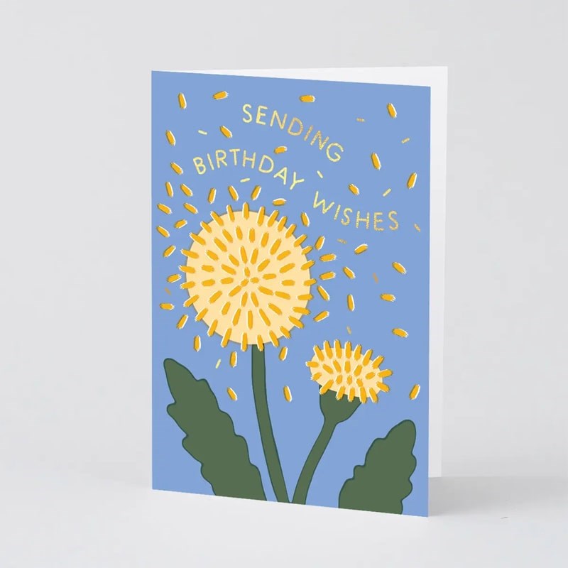 Wrap Birthday Wishes Dandelion Greeting Card - Product dispalyed on white background