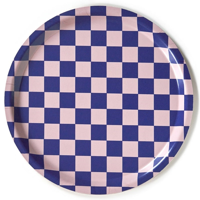 BLU KAT Round Checker Serving Tray - Indigo/Almond (1 pc)