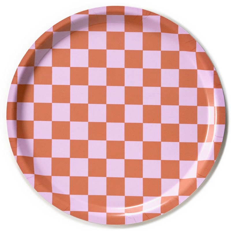 BLU KAT Round Checker Serving Tray - Orange/Pink (1 pc)