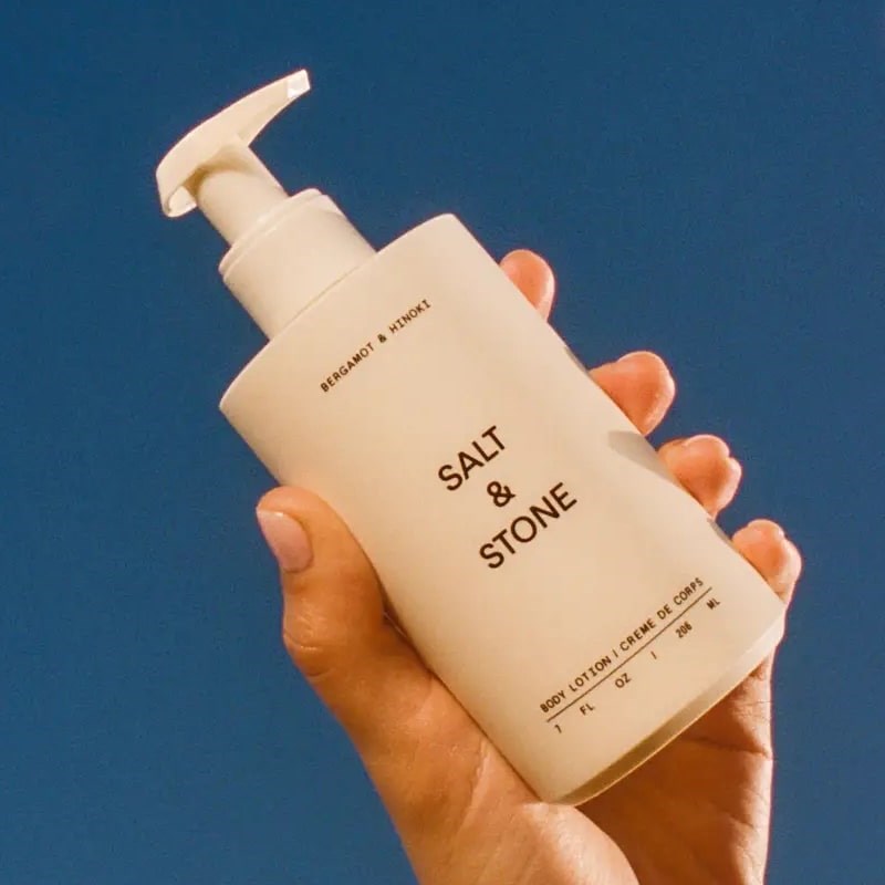 Salt & Stone Bergamot & Hinoki Body Lotion - Product shown in models hand