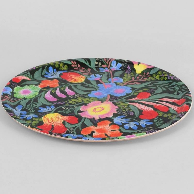 Wrap Botanical Blooms Round Art Tray - side view of tray