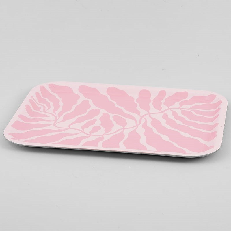 Wrap Pink Leaves Rectangle Art Tray - side view of tray