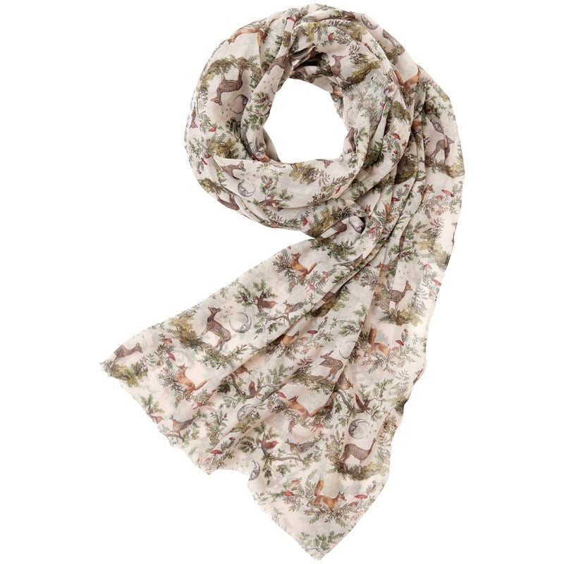 Fable England A Night&#39;s Tale - Grey Woodland Scene Lightweight Scarf